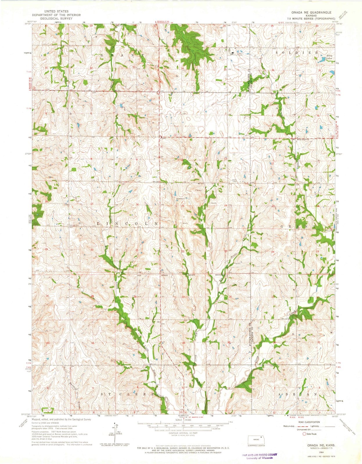 1964 Onaga, KS - Kansas - USGS Topographic Map