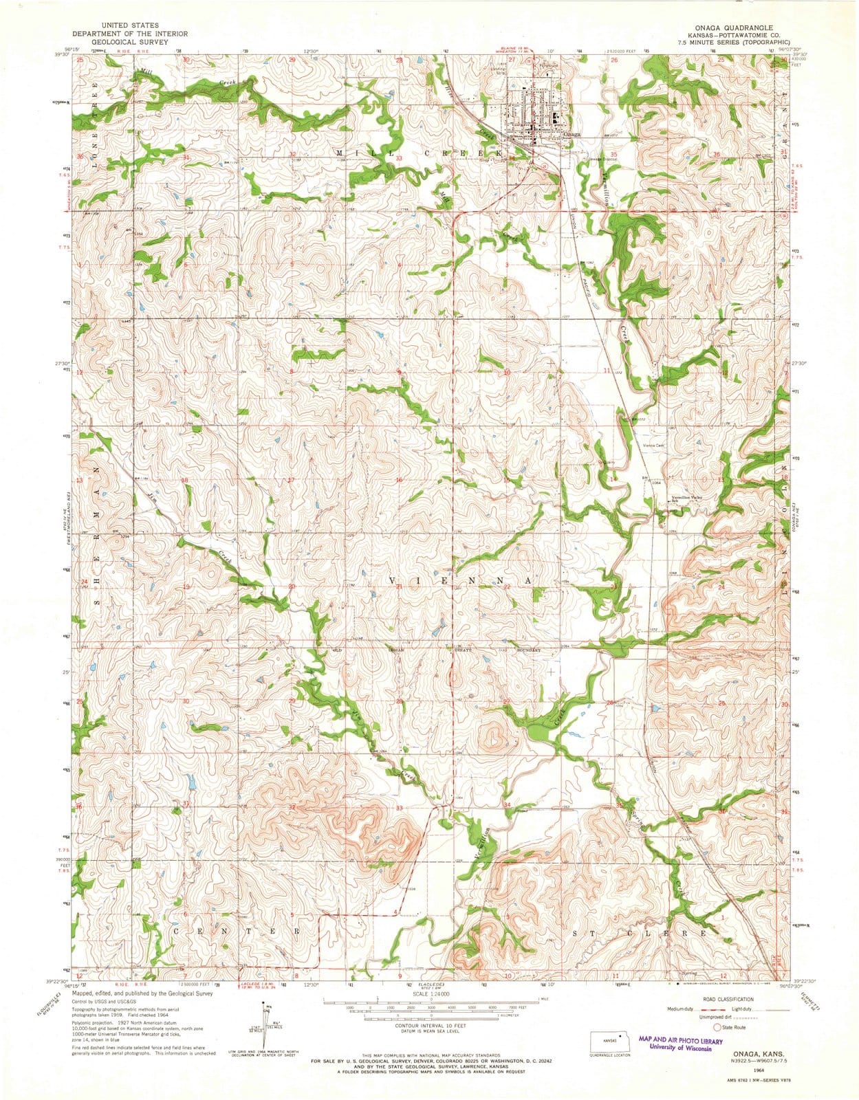 1964 Onaga, KS - Kansas - USGS Topographic Map v2