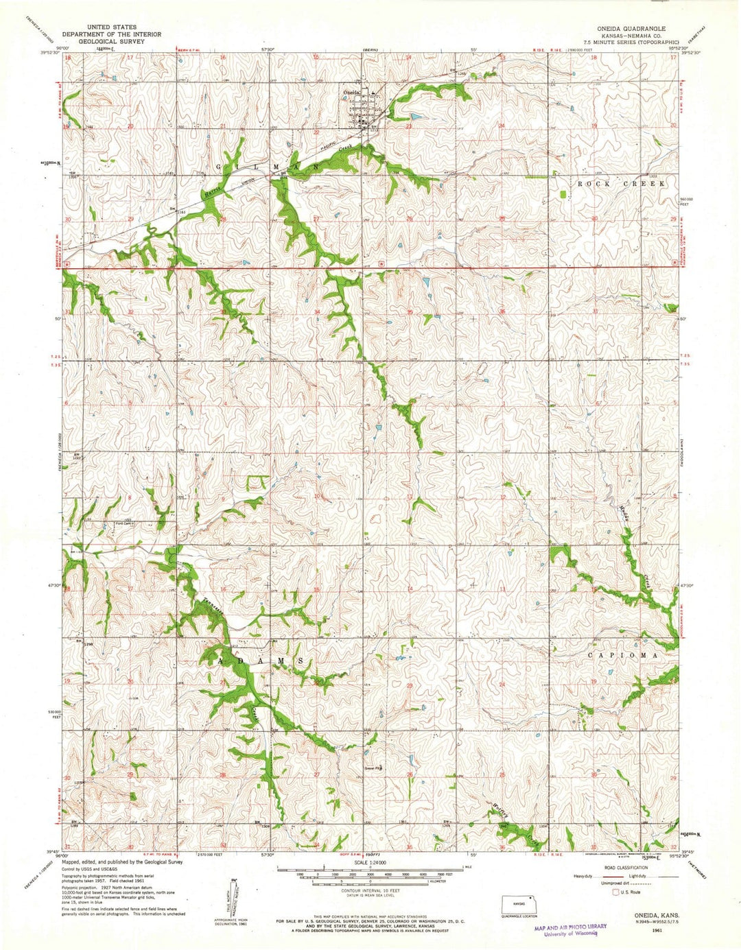 1961 Oneida, KS - Kansas - USGS Topographic Map