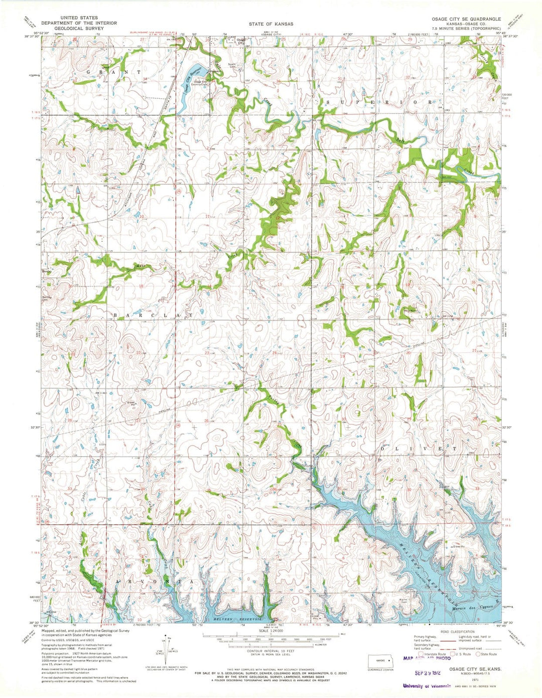 1971 Osage City, KS - Kansas - USGS Topographic Map