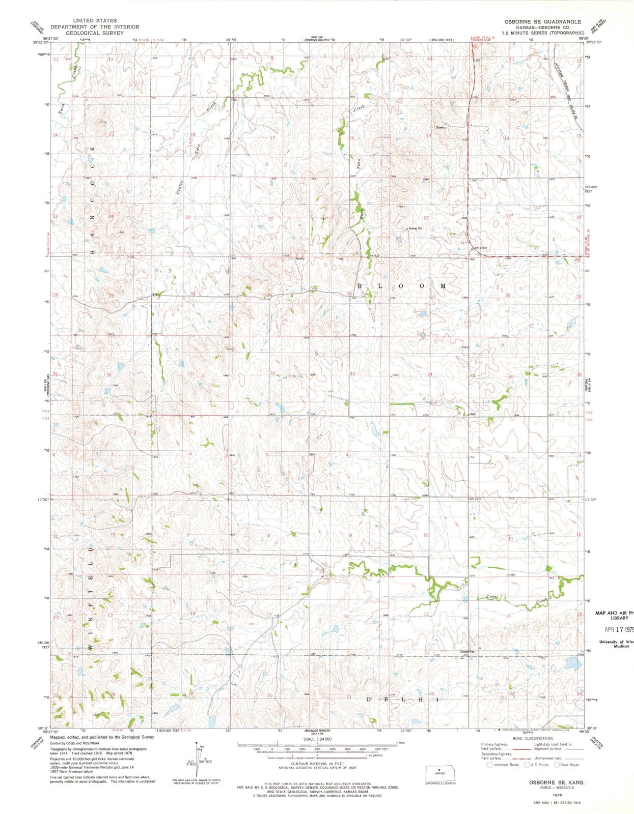 1978 Osborne, KS - Kansas - USGS Topographic Map