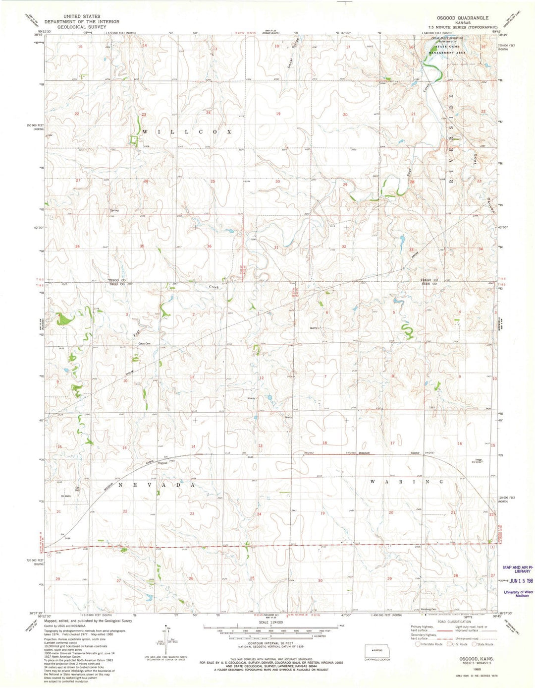 1980 Osgood, KS - Kansas - USGS Topographic Map