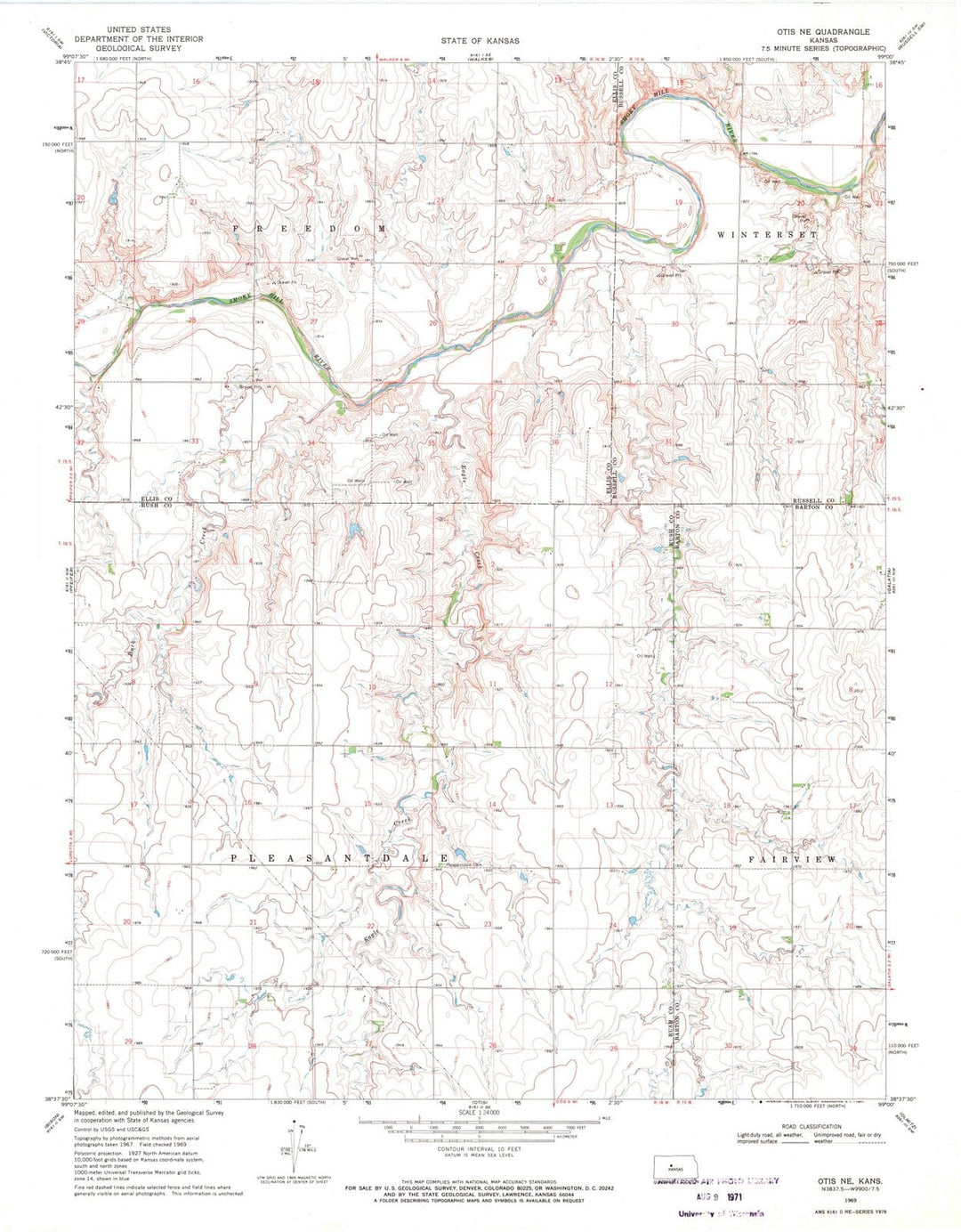 1969 Otis, KS - Kansas - USGS Topographic Map