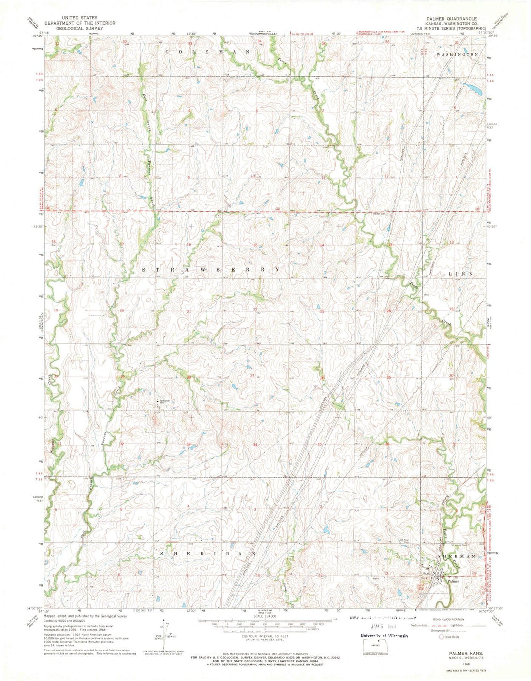 1968 Palmer, KS - Kansas - USGS Topographic Map