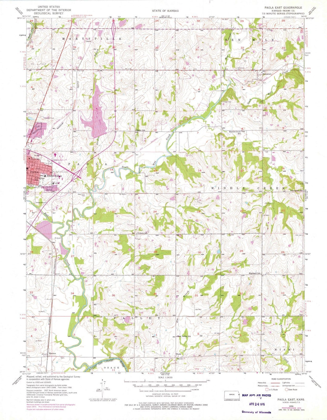 1956 Paola East, KS - Kansas - USGS Topographic Map