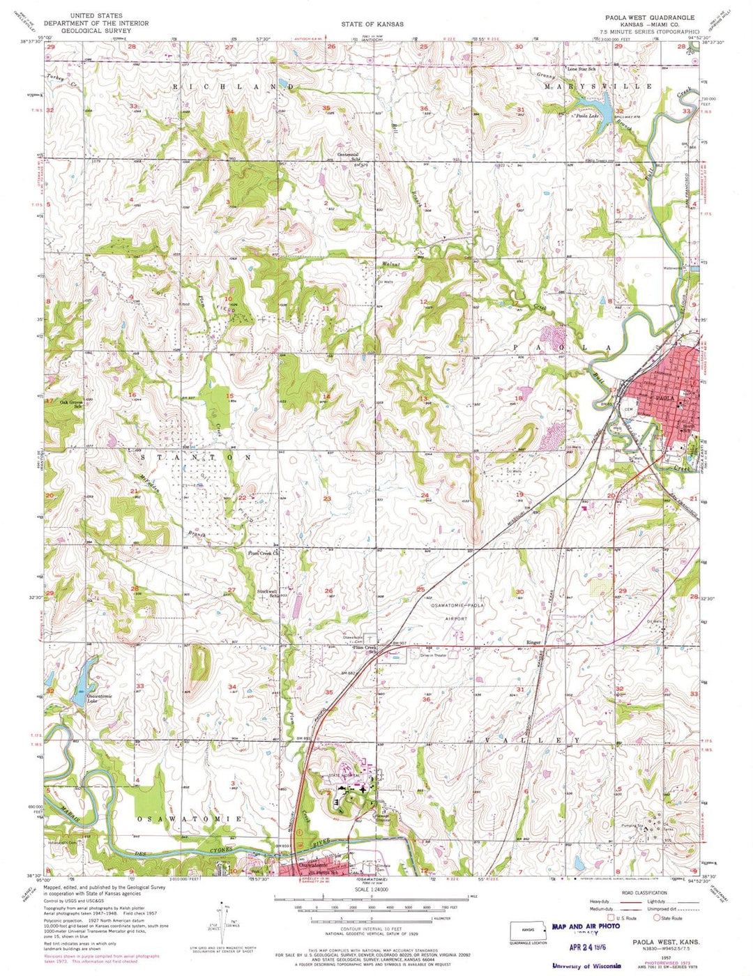 1957 Paola West, KS - Kansas - USGS Topographic Map