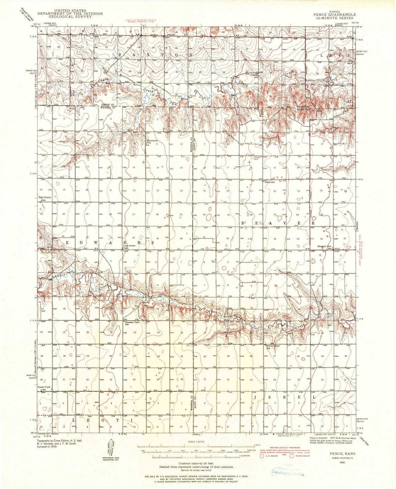 1939 Pence, KS - Kansas - USGS Topographic Map