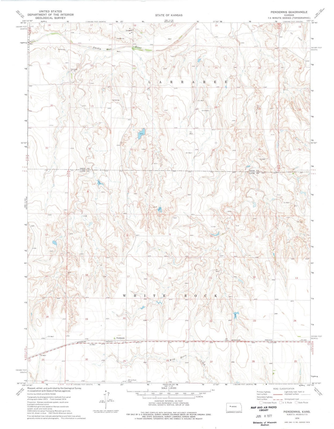 1974 Pendennis, KS - Kansas - USGS Topographic Map