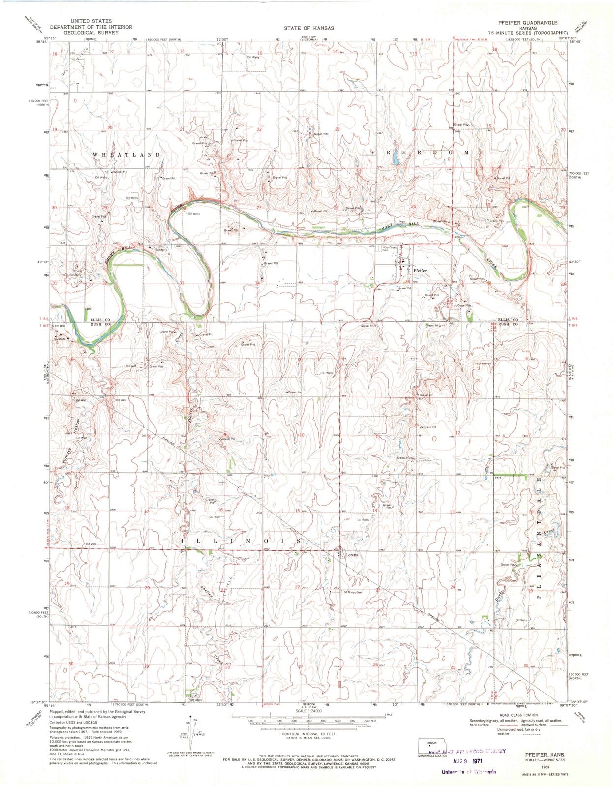 1969 Pfeifer, KS - Kansas - USGS Topographic Map