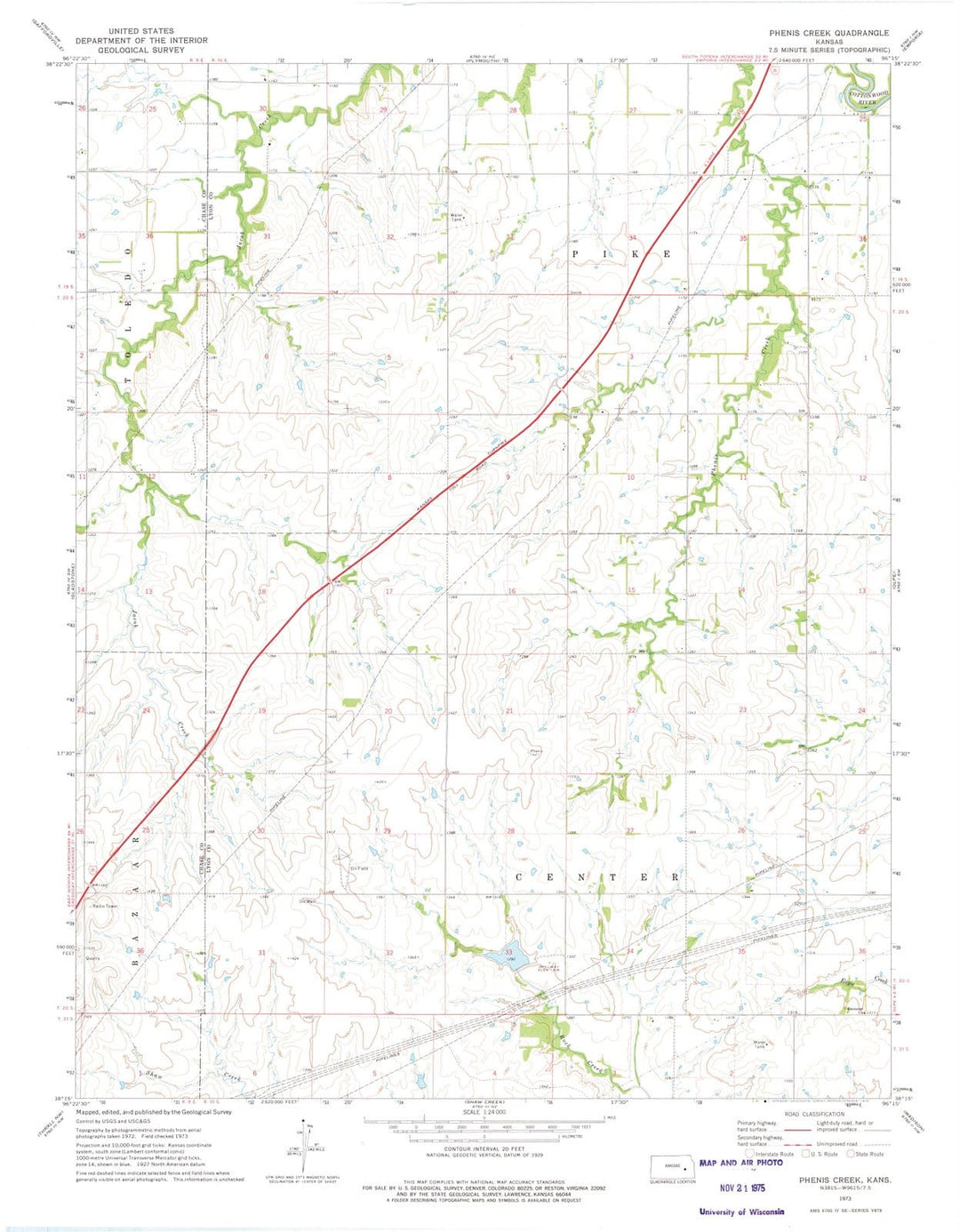 1973 Phenis Creek, KS - Kansas - USGS Topographic Map