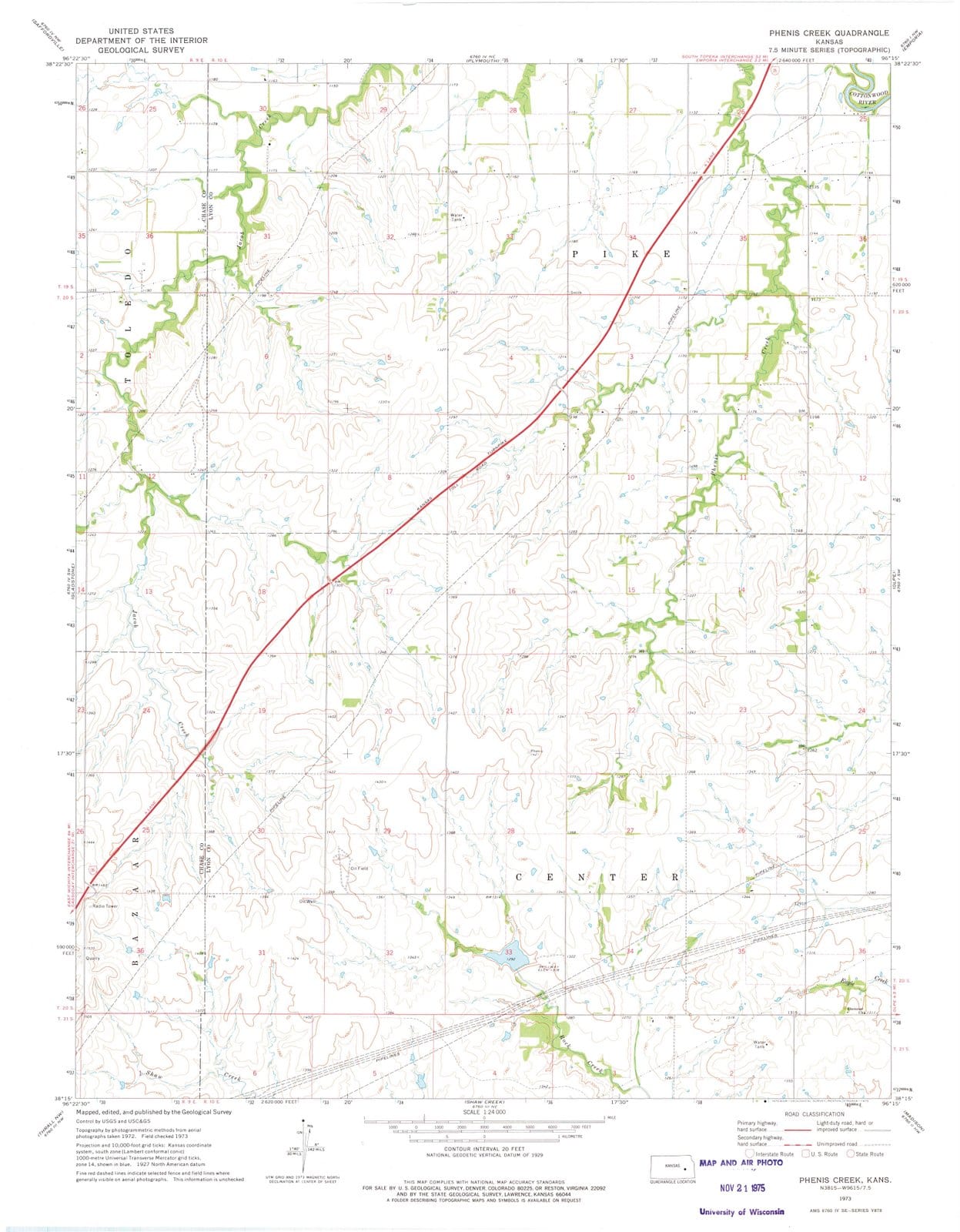 1973 Phenis Creek, KS - Kansas - USGS Topographic Map