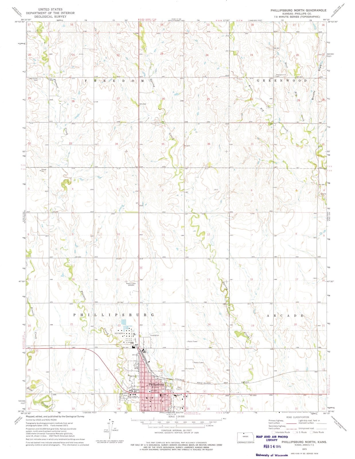 1973 Phillipsburg North, KS - Kansas - USGS Topographic Map