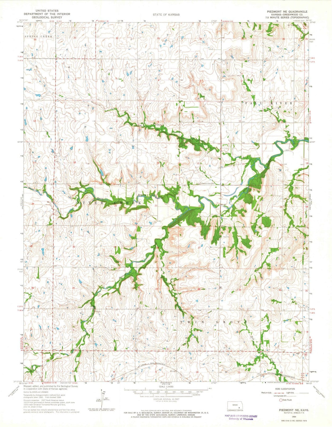 1964 Piedmont, KS - Kansas - USGS Topographic Map