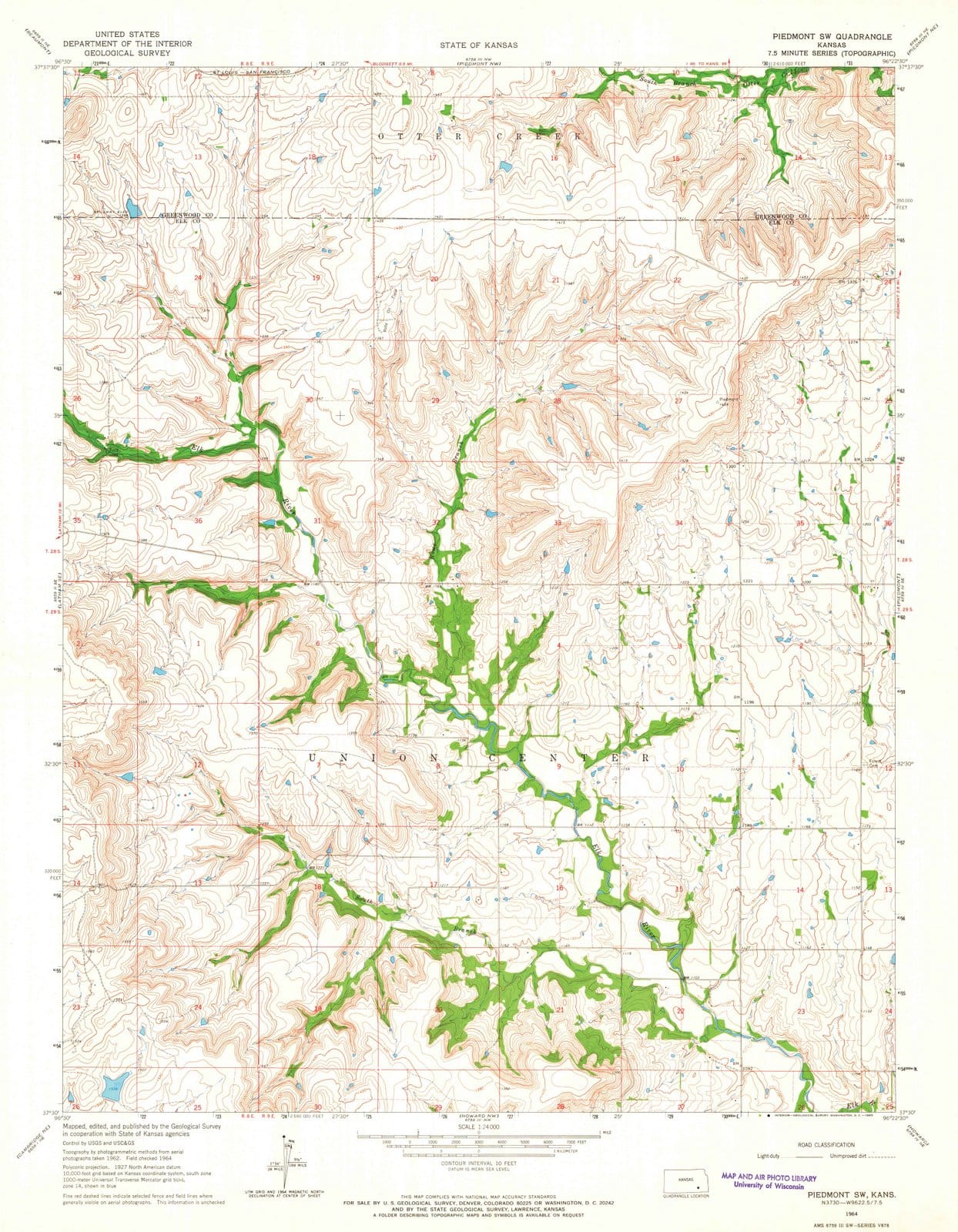 1964 Piedmont, KS - Kansas - USGS Topographic Map v3