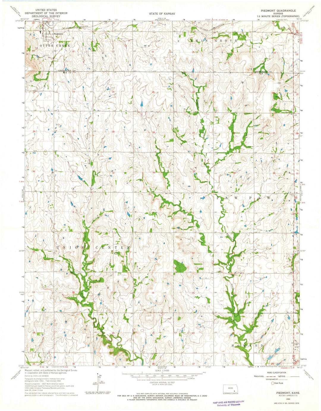 1964 Piedmont, KS - Kansas - USGS Topographic Map v4