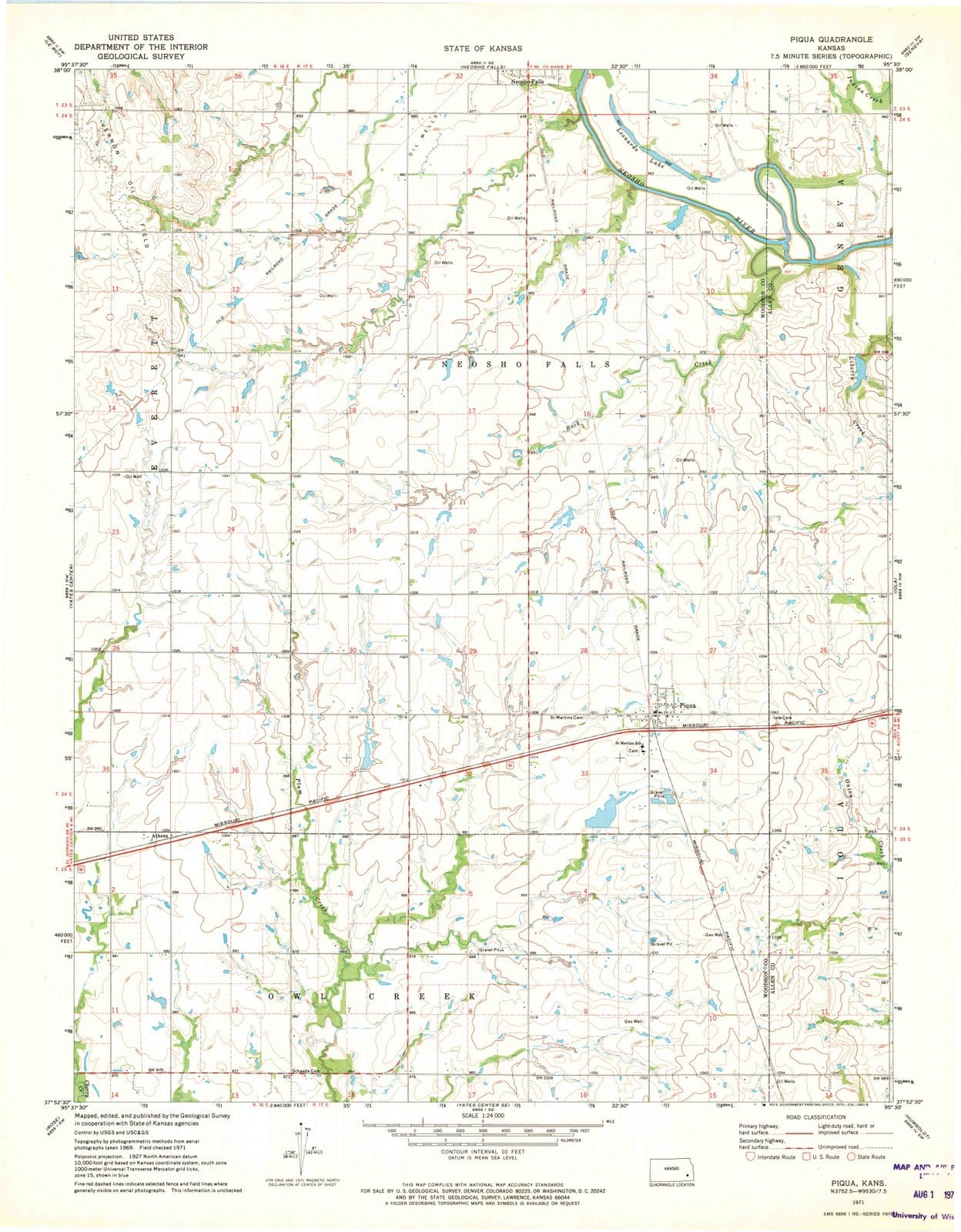 1971 Piqua, KS - Kansas - USGS Topographic Map