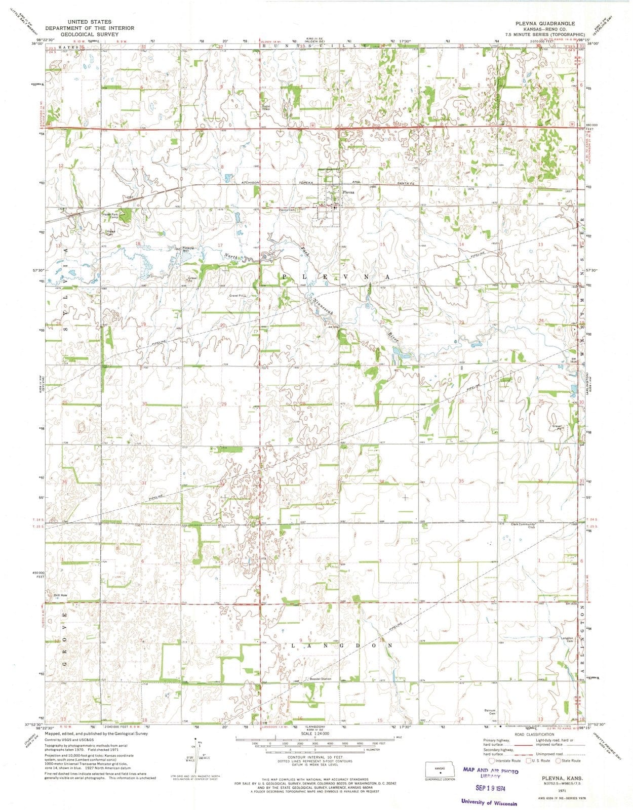 1971 Plevna, KS - Kansas - USGS Topographic Map