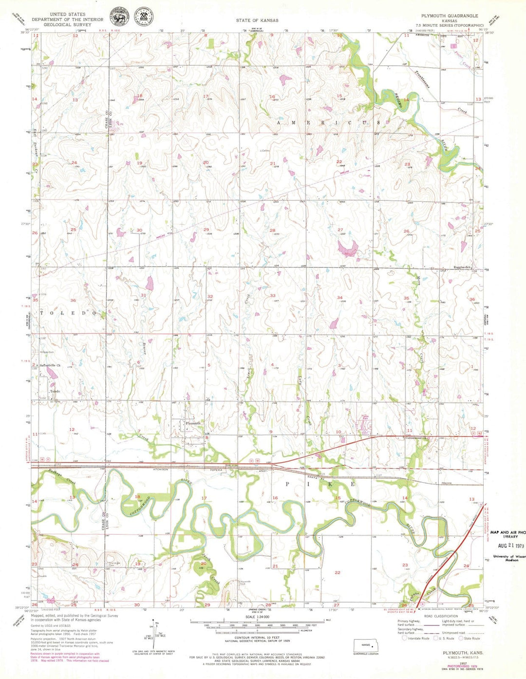 1957 Plymouth, KS - Kansas - USGS Topographic Map