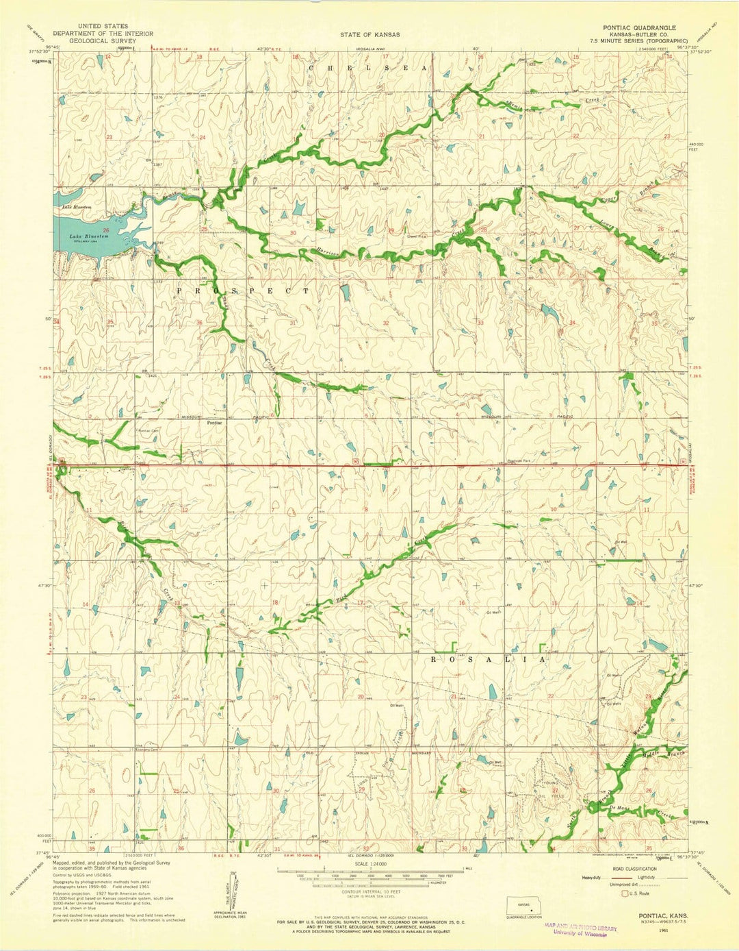 1961 Pontiac, KS - Kansas - USGS Topographic Map