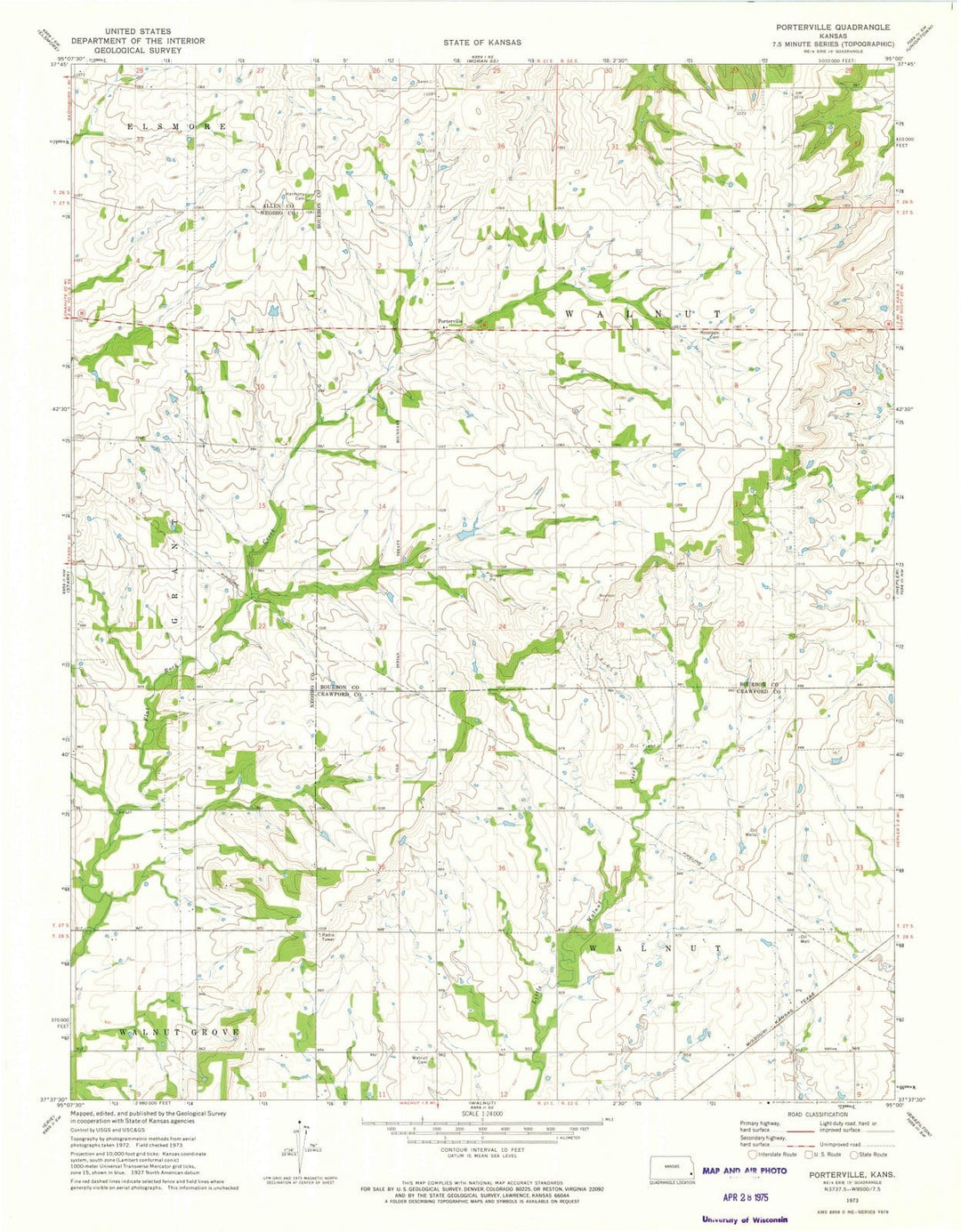 1973 Porterville, KS - Kansas - USGS Topographic Map