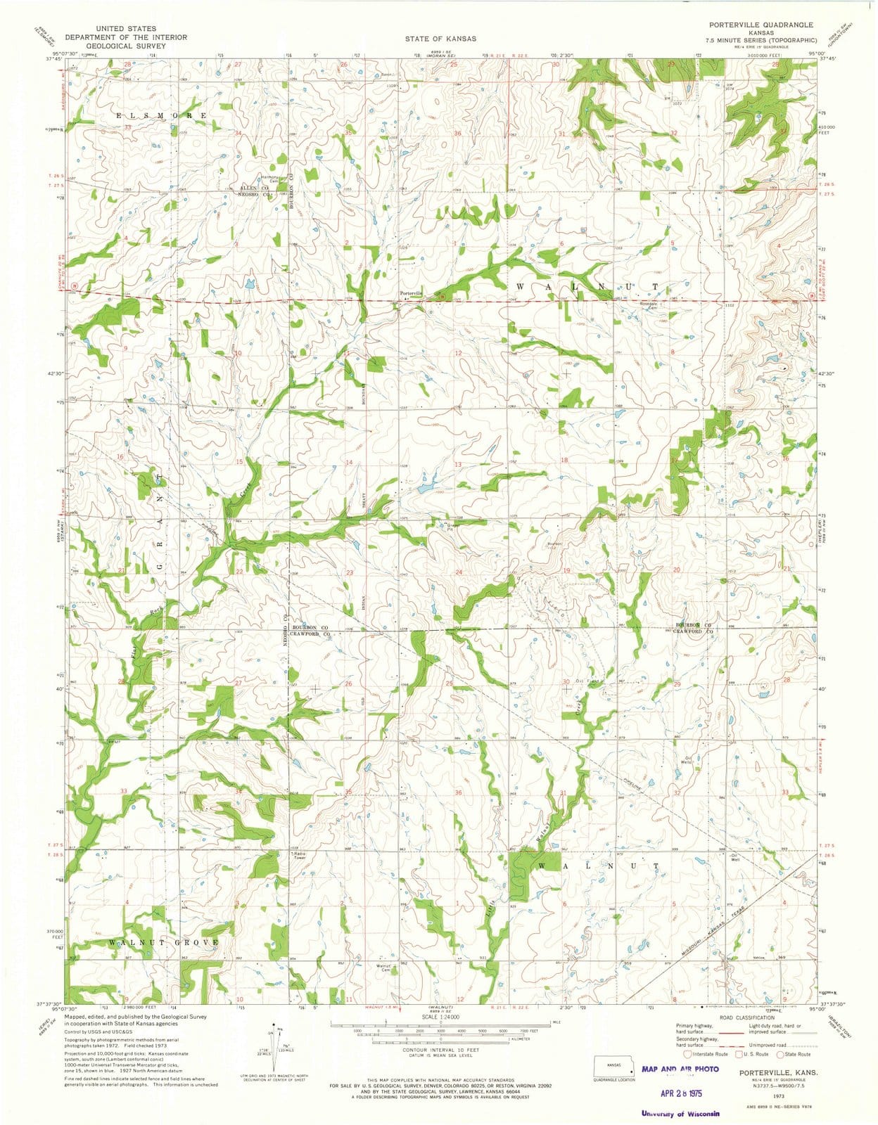 1973 Porterville, KS - Kansas - USGS Topographic Map