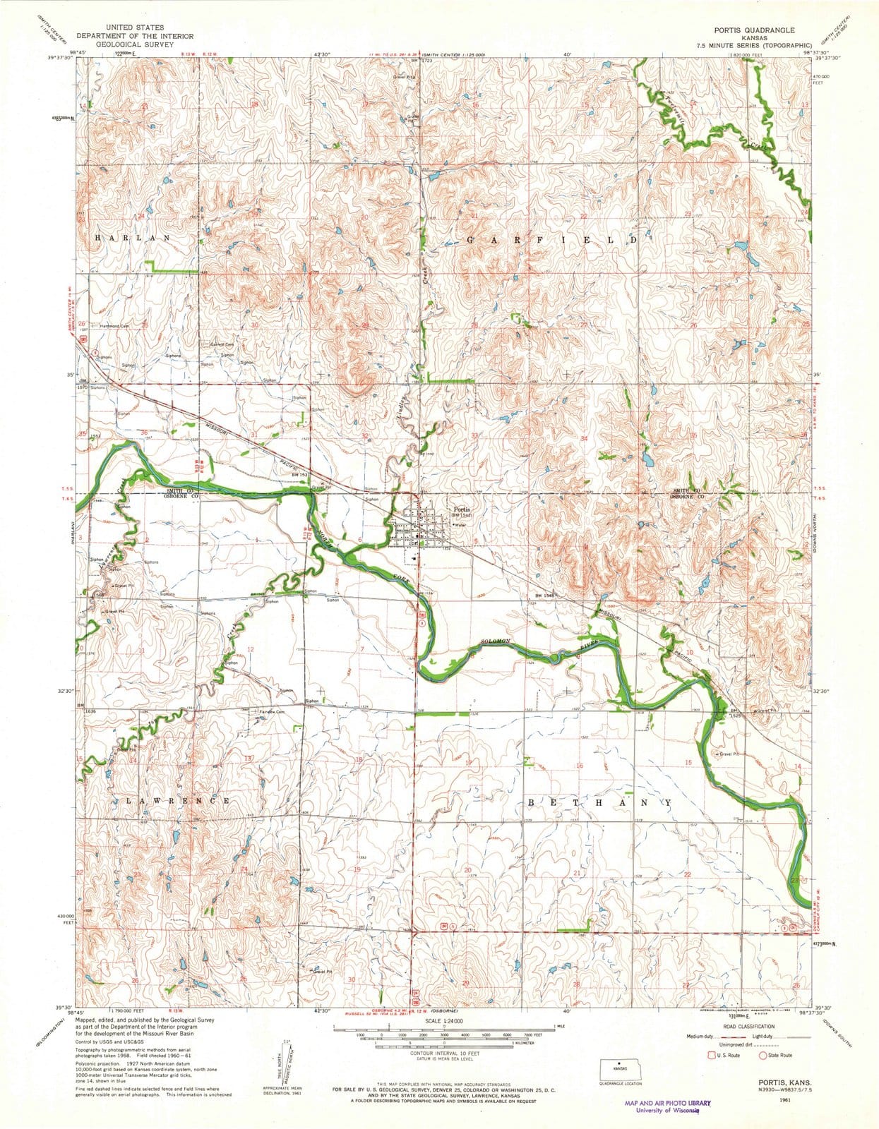 1961 Portis, KS - Kansas - USGS Topographic Map