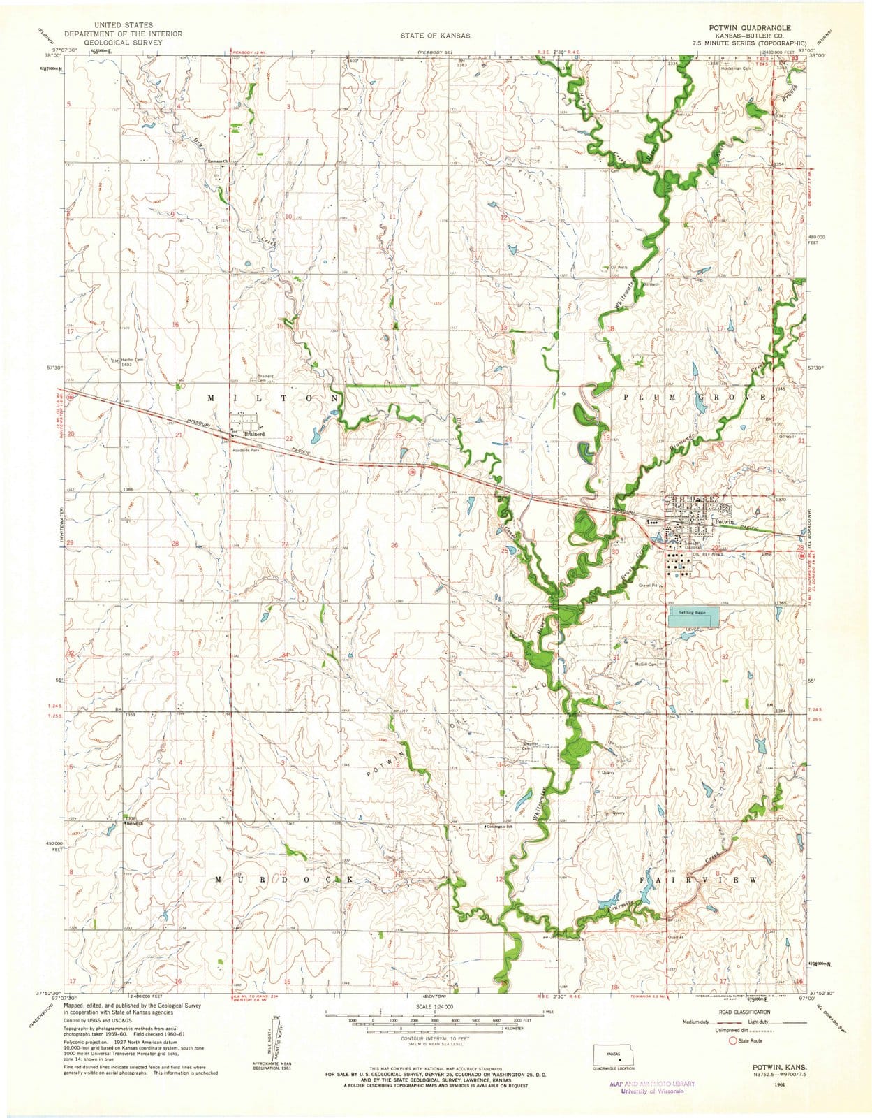 1961 Potwin, KS - Kansas - USGS Topographic Map