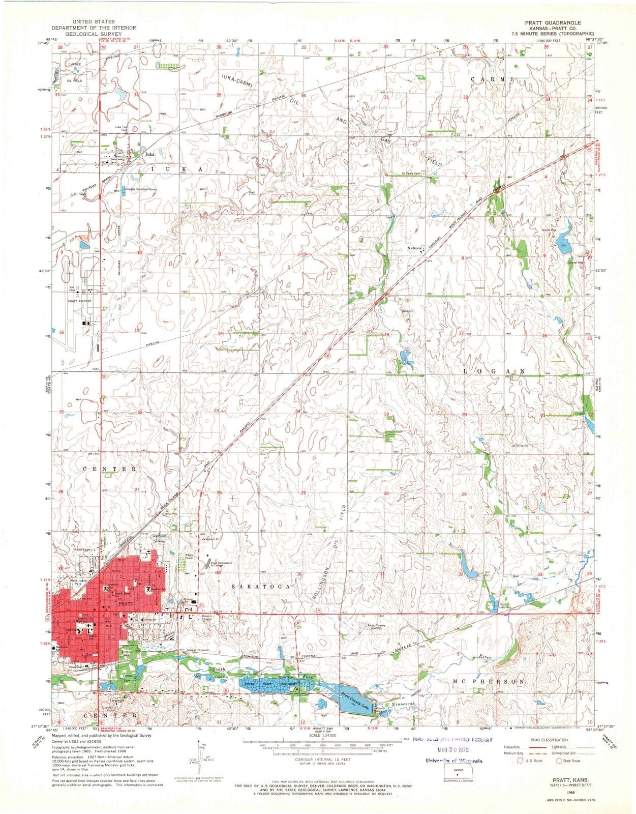 1968 Pratt, KS - Kansas - USGS Topographic Map v3