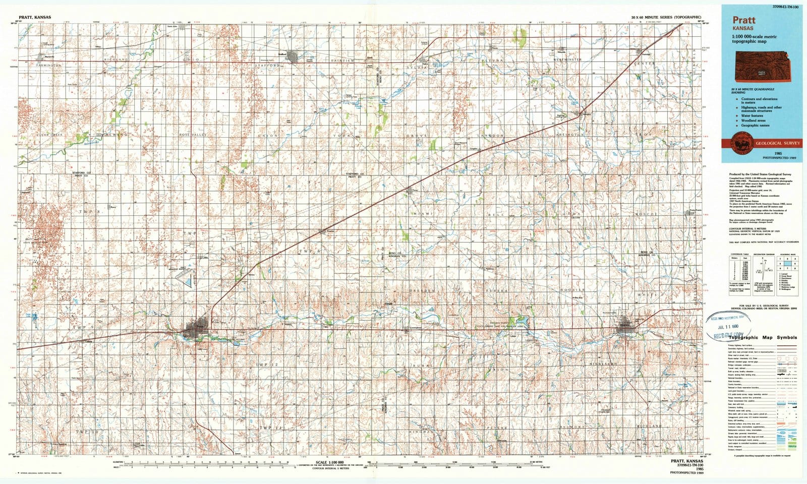 1985 Pratt, KS - Kansas - USGS Topographic Map