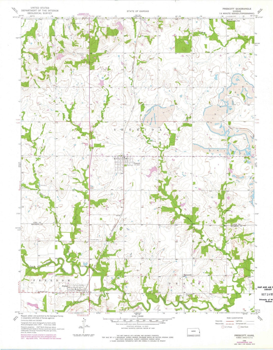 1958 Prescott, KS - Kansas - USGS Topographic Map