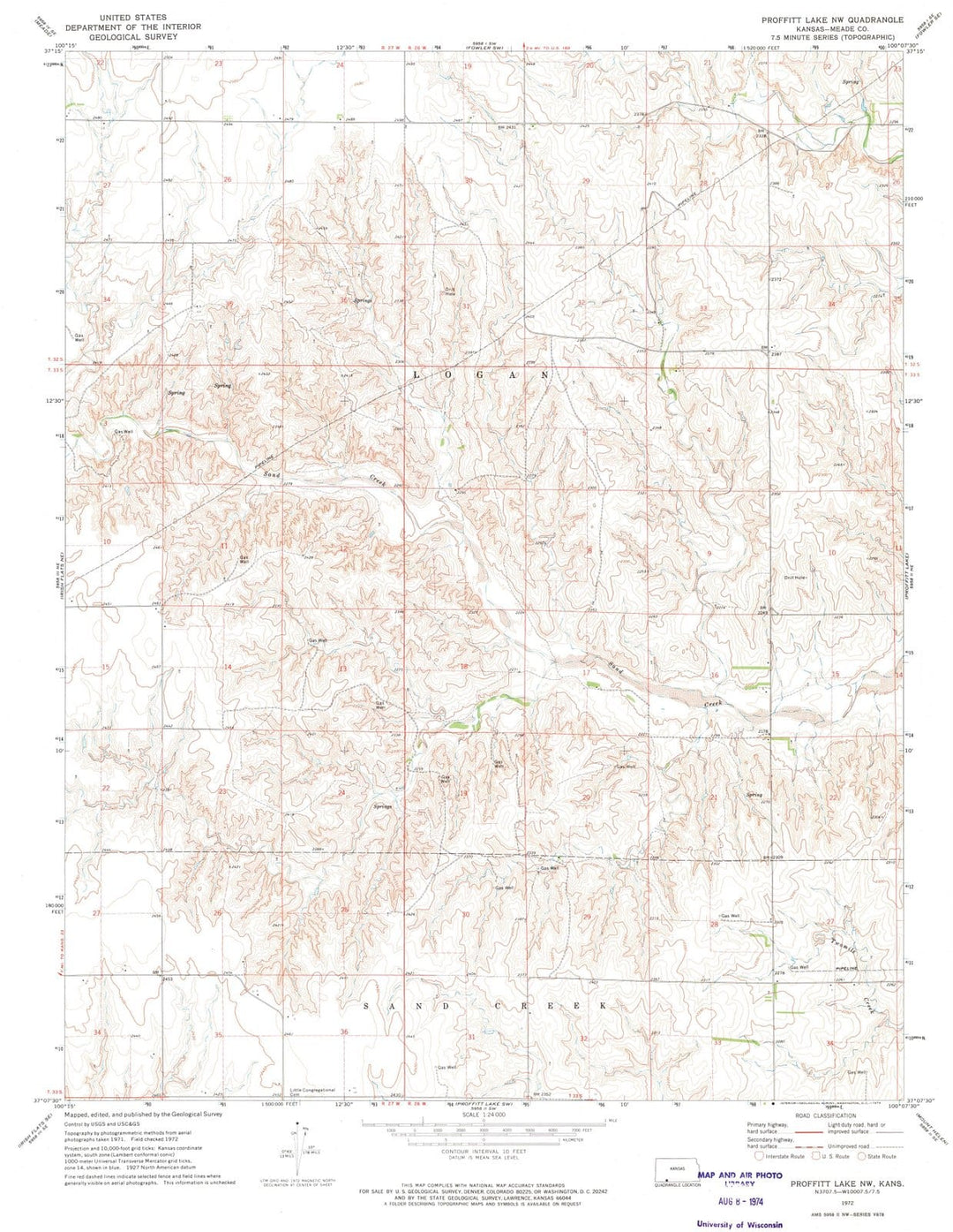 1972 Proffitt Lake, KS - Kansas - USGS Topographic Map