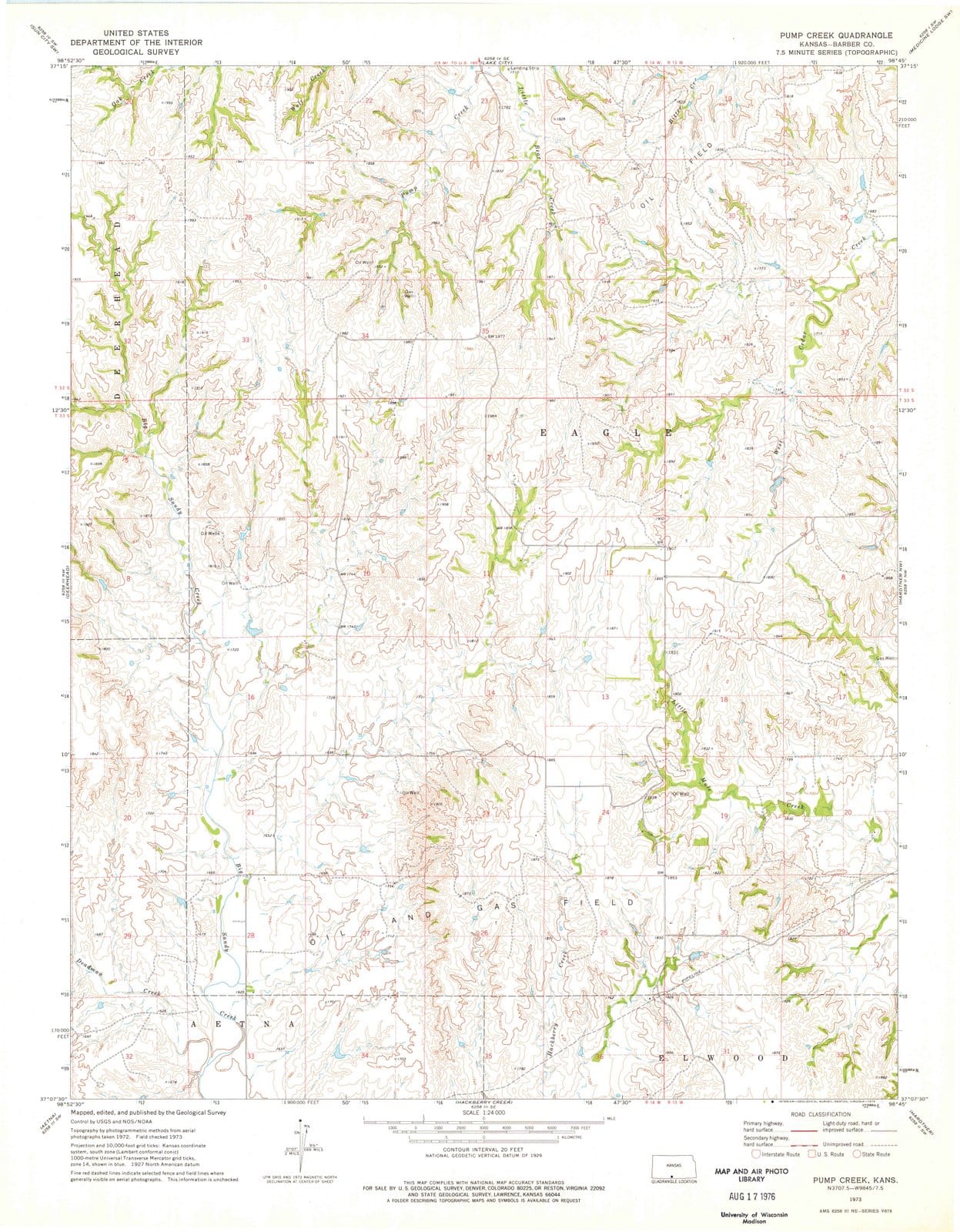 1973 Pump Creek, KS - Kansas - USGS Topographic Map