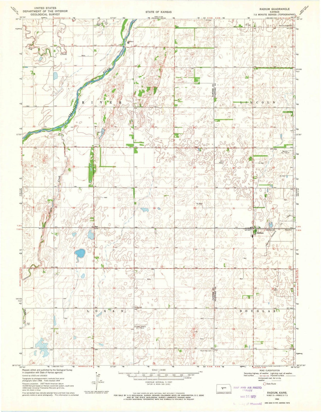 1969 Radium, KS - Kansas - USGS Topographic Map