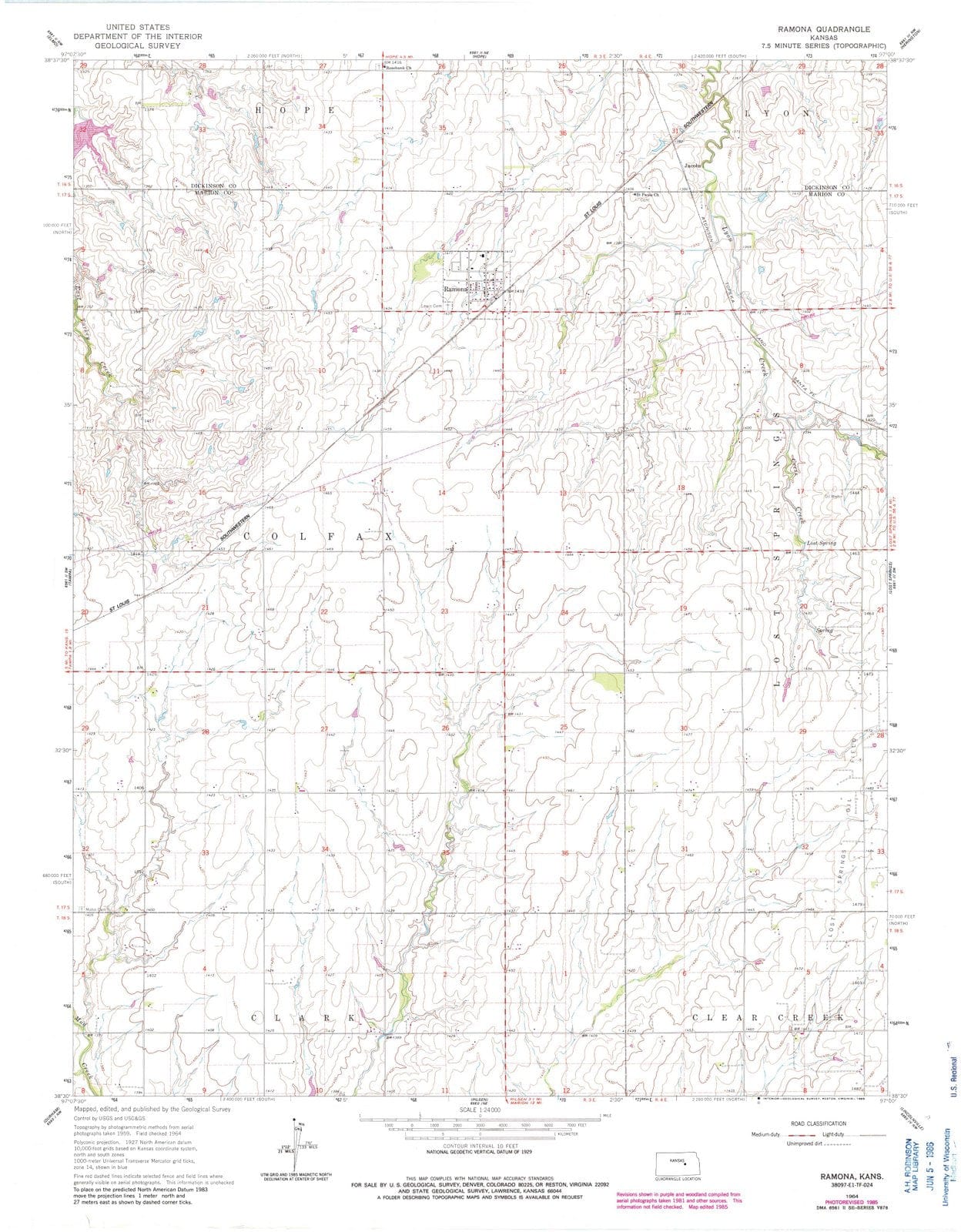 1964 Ramona, KS - Kansas - USGS Topographic Map