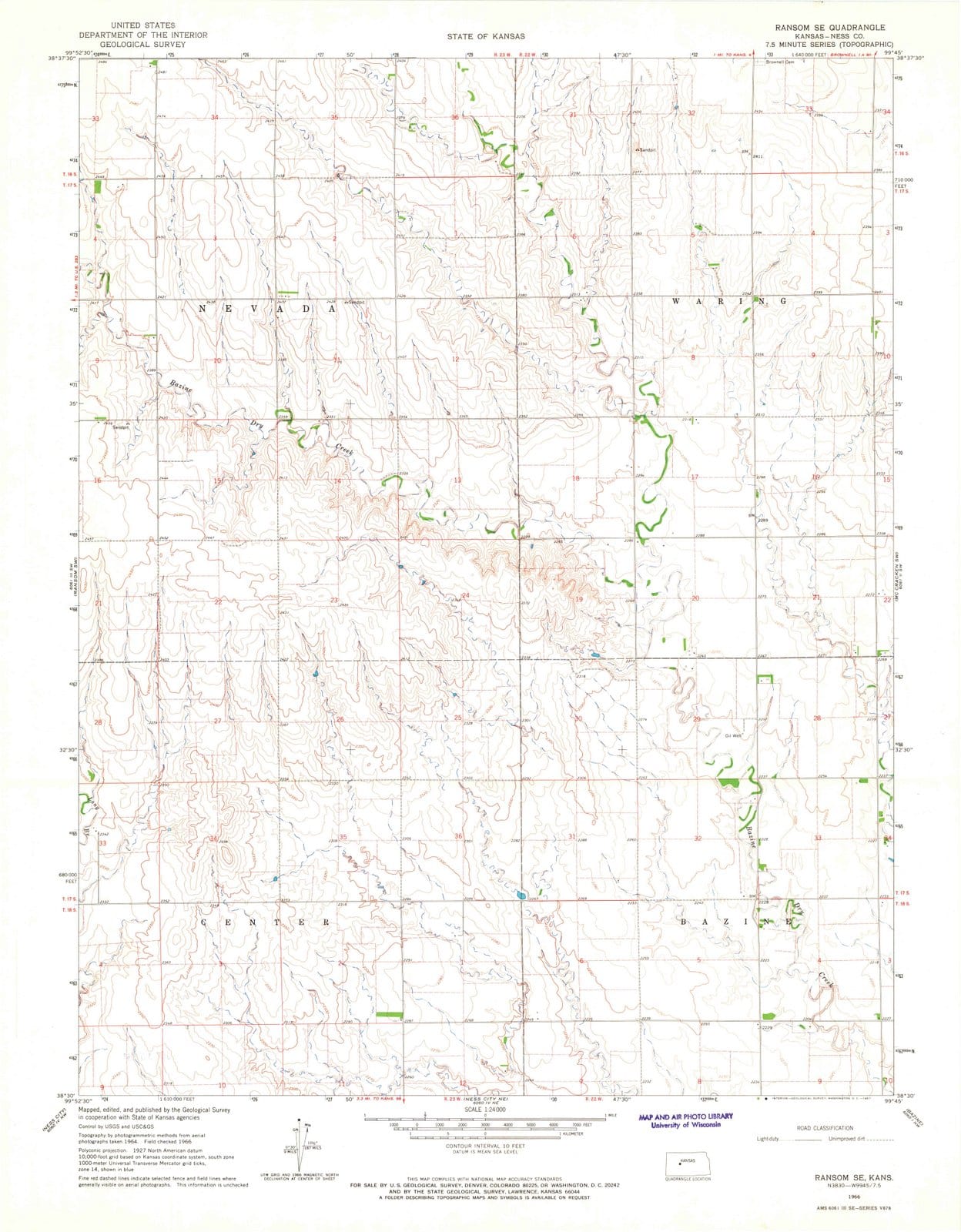 1966 Ransom, KS - Kansas - USGS Topographic Map