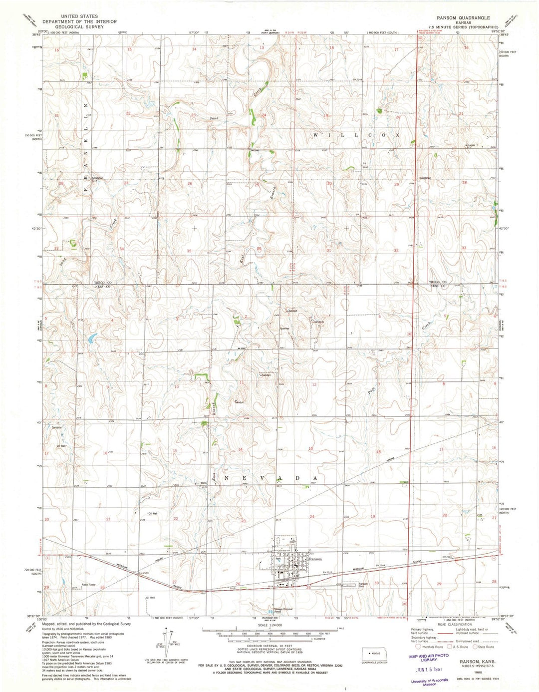 1980 Ransom, KS - Kansas - USGS Topographic Map