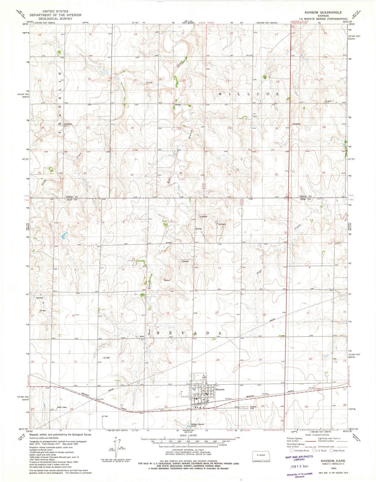 1980 Ransom, KS - Kansas - USGS Topographic Map