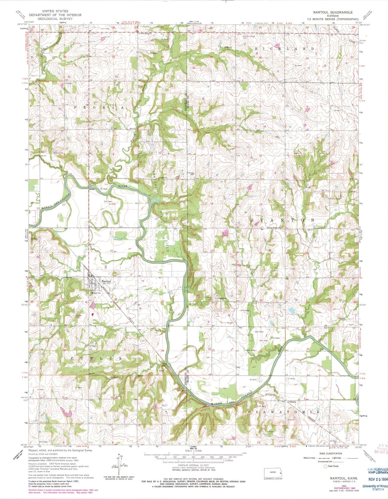 1963 Rantoul, KS - Kansas - USGS Topographic Map