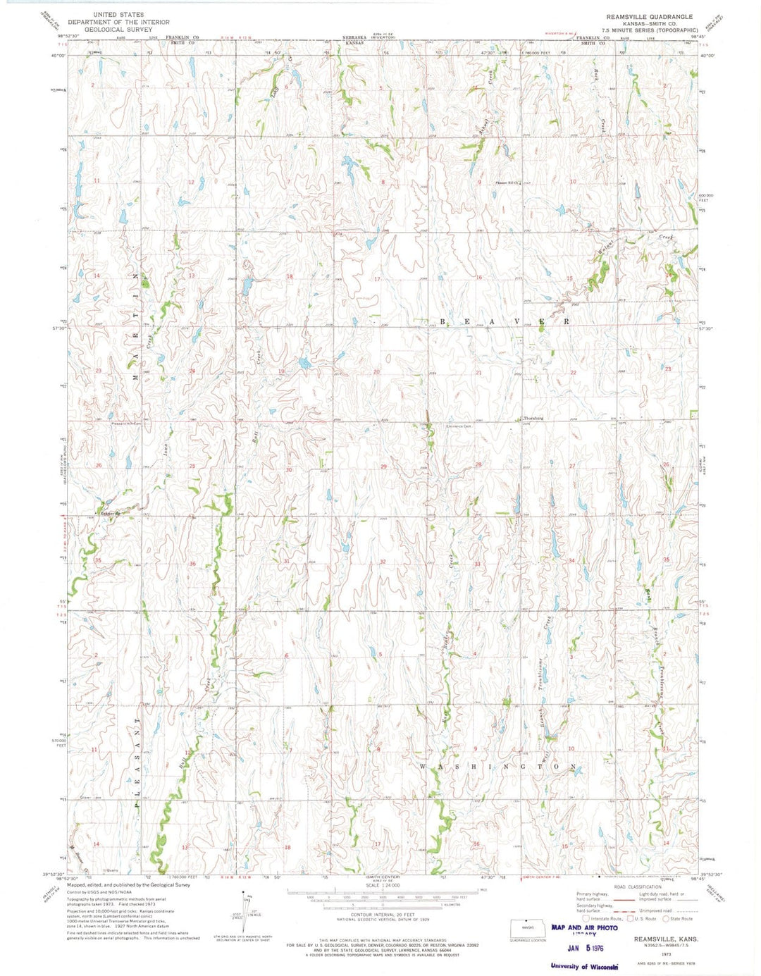 1973 Reamsville, KS - Kansas - USGS Topographic Map