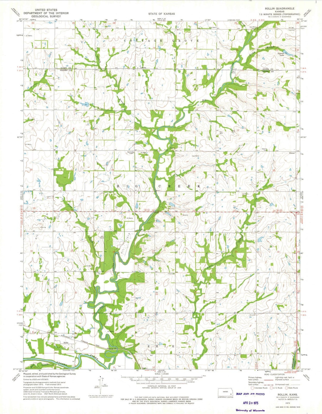 1973 Rollin, KS - Kansas - USGS Topographic Map