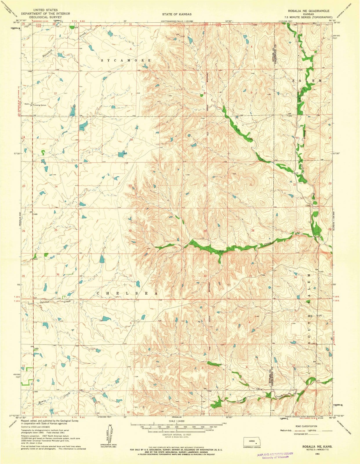 1961 Rosalia, KS - Kansas - USGS Topographic Map