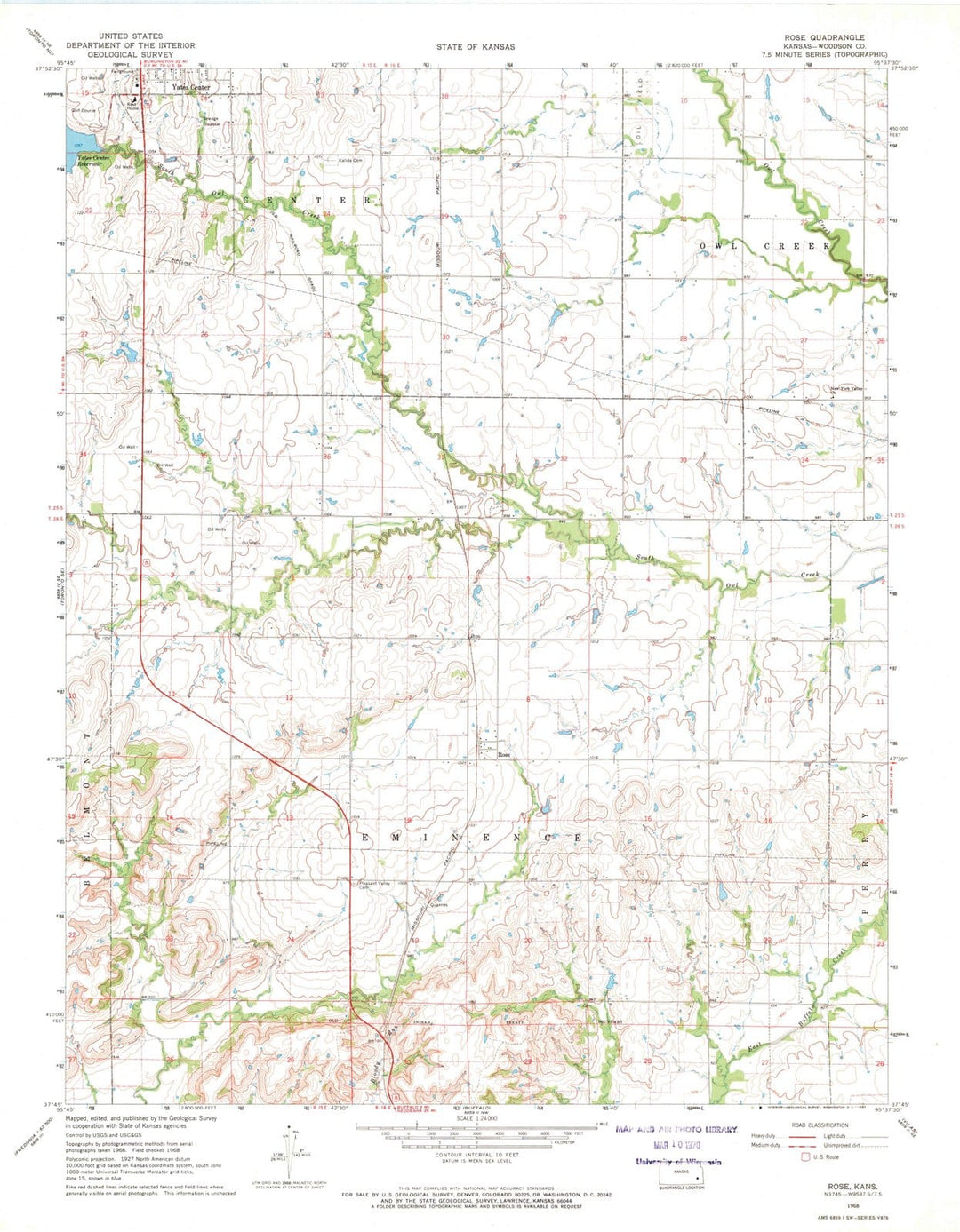 1968 Rose, KS - Kansas - USGS Topographic Map