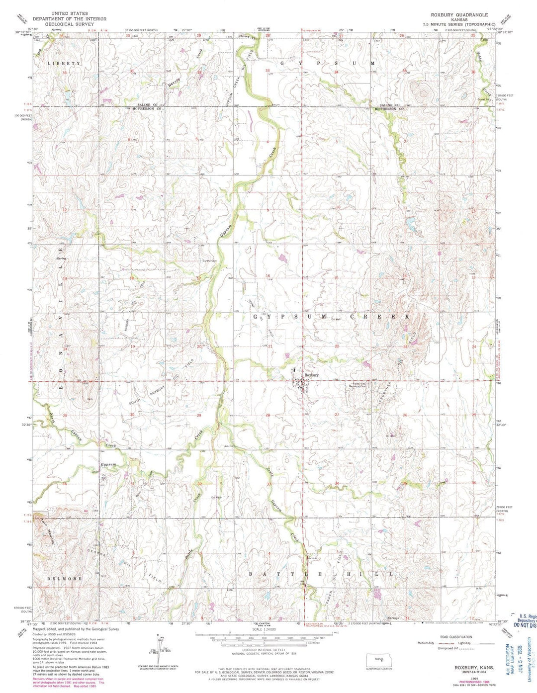 1964 Roxbury, KS - Kansas - USGS Topographic Map