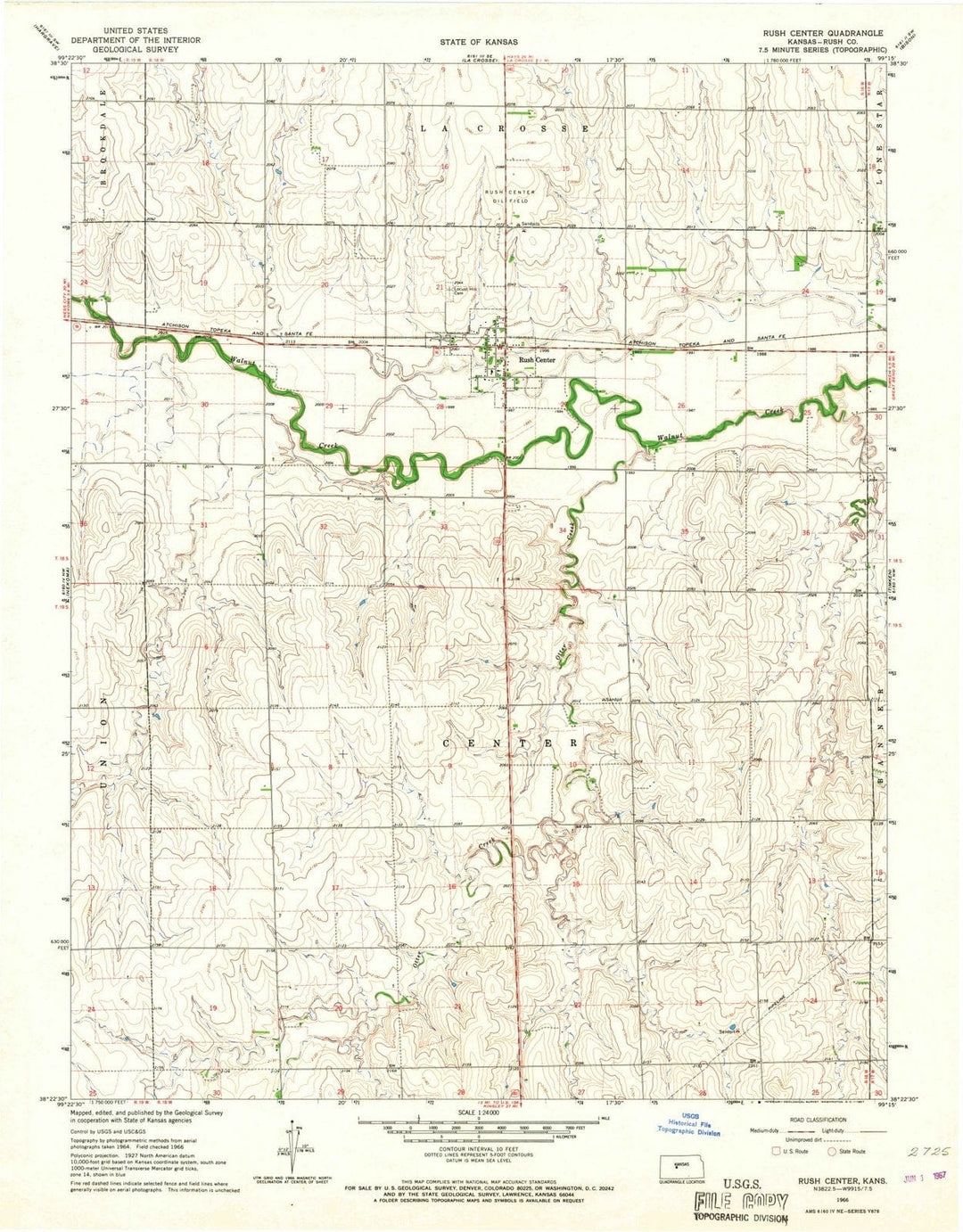 1966 Rush Center, KS - Kansas - USGS Topographic Map