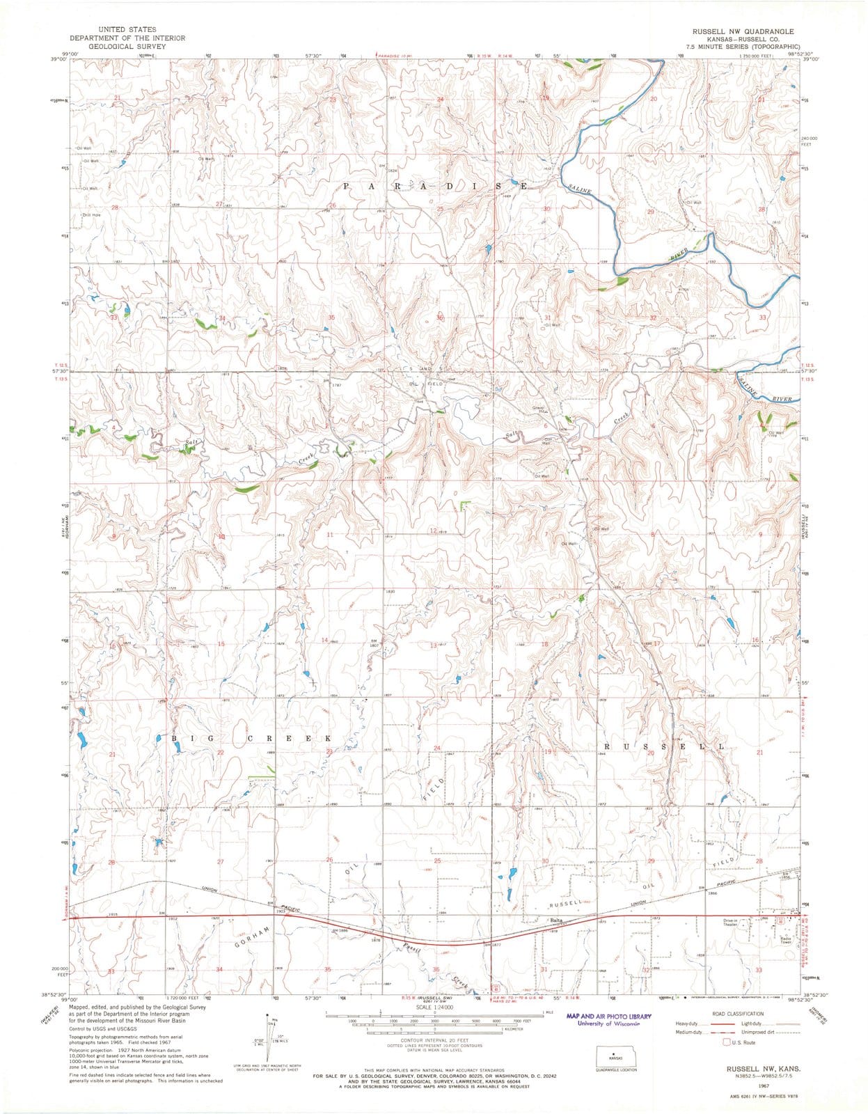 1967 Russell, KS - Kansas - USGS Topographic Map