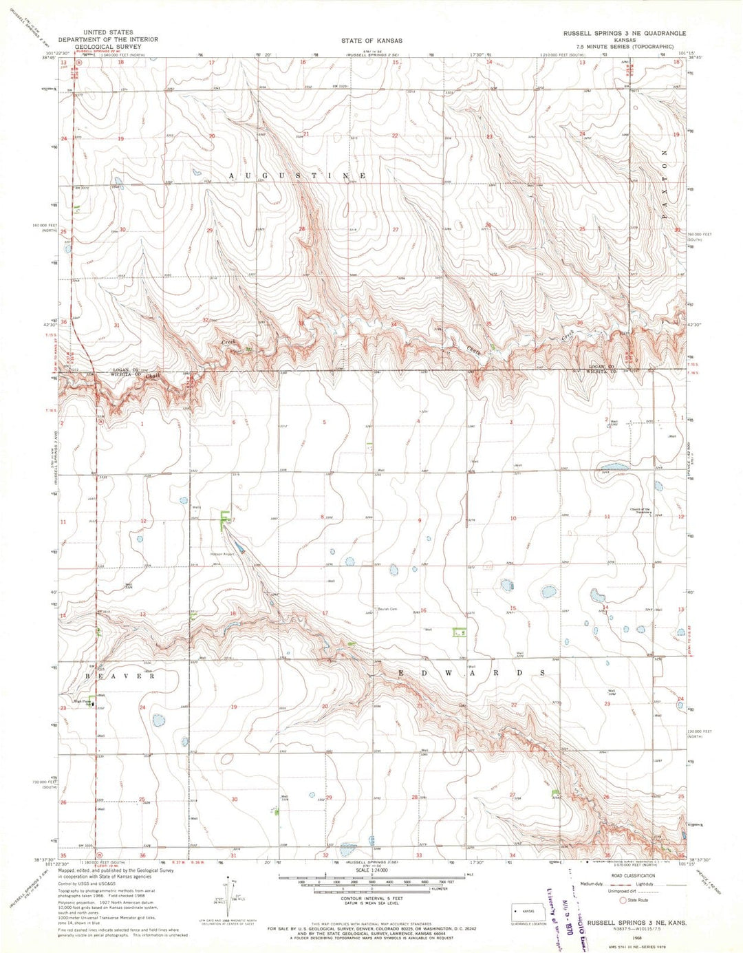 1968 Russell Springs 3, KS - Kansas - USGS Topographic Map