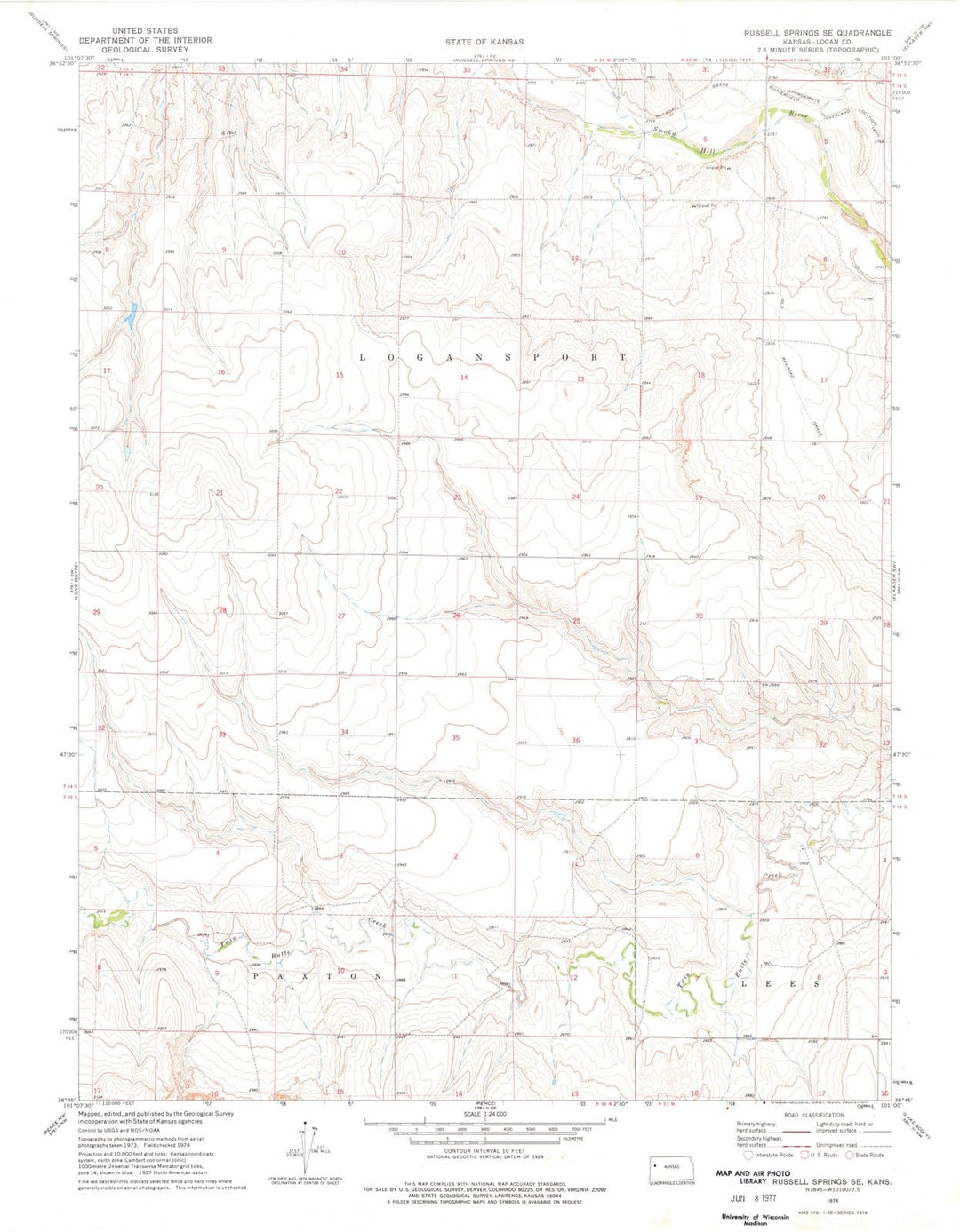 1974 Russell Springs, KS - Kansas - USGS Topographic Map