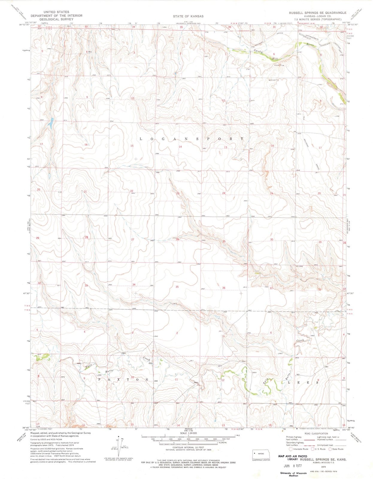 1974 Russell Springs, KS - Kansas - USGS Topographic Map