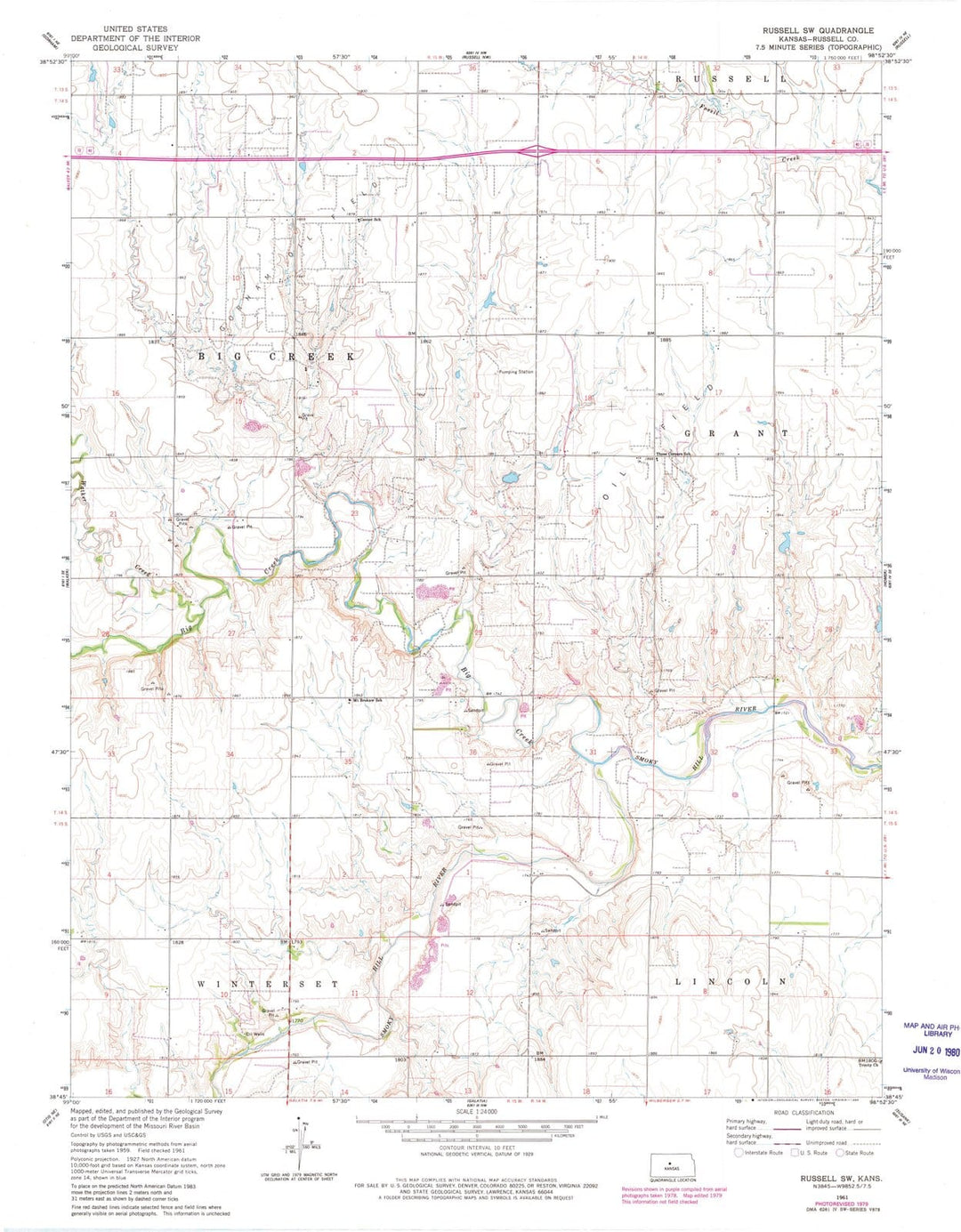 1961 Russell, KS - Kansas - USGS Topographic Map