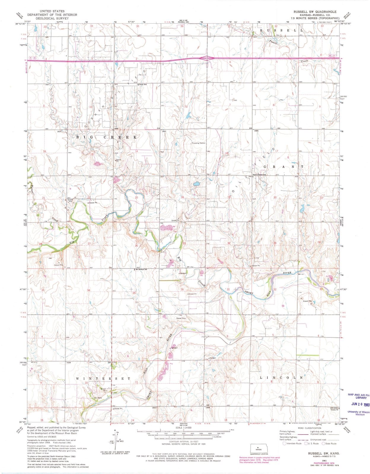 1961 Russell, KS - Kansas - USGS Topographic Map